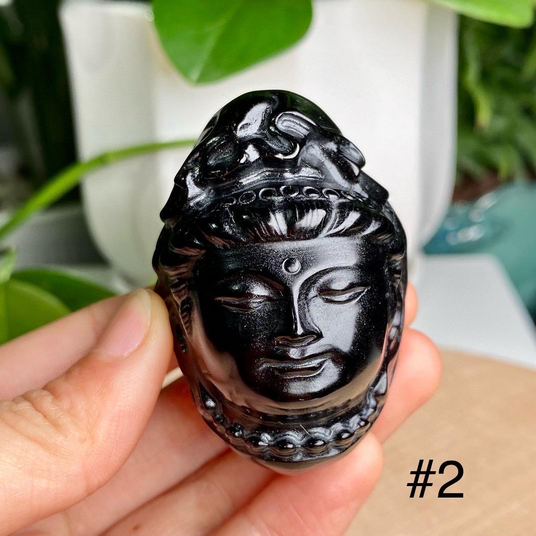 Natural Black Obsidian Carving, Crystal Buddha, Avalokitesvara, Obsidian Monk, Mini Statue, Lovely Crystal Statue, Birthday Gift, Home Decor