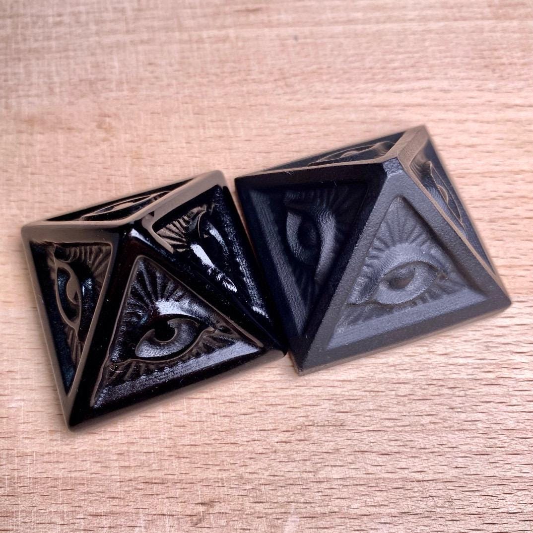 Black Obsidian Pyramid with Eye of Horus & Raven, Hand Carved Gothic Altar Decor, Spiritual Protection Stone, Ancient Egyptian Style Gift