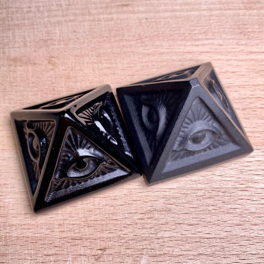 Black Obsidian Pyramid with Eye of Horus & Raven, Hand Carved Gothic Altar Decor, Spiritual Protection Stone, Ancient Egyptian Style Gift