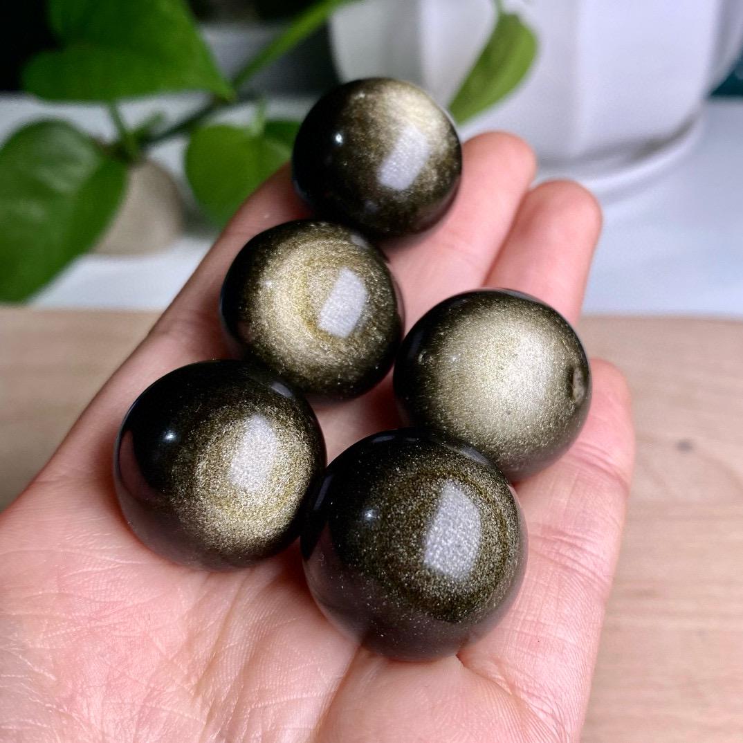 Natural Golden Sheen Obsidian Sphere, Crystal Ball for Home Decor, Polished Gold Obsidian Stone, Meditation Gift