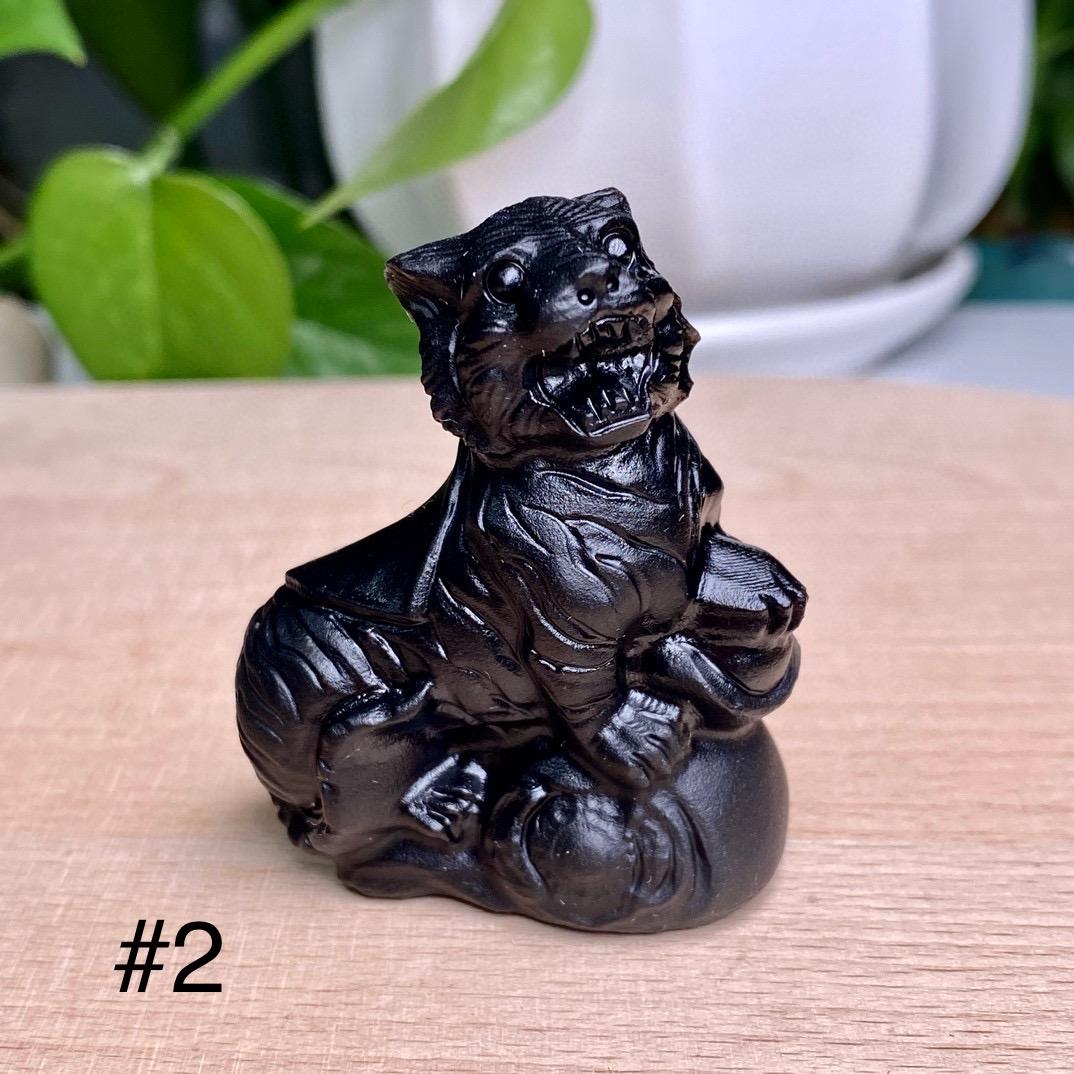 Natural Black Obsidian Animal Carving, Zodiac Ornaments, Crystal Chicken, Tiger, Monkey, Bull, Animal Sculpture, Birthday Gift, Home Decor