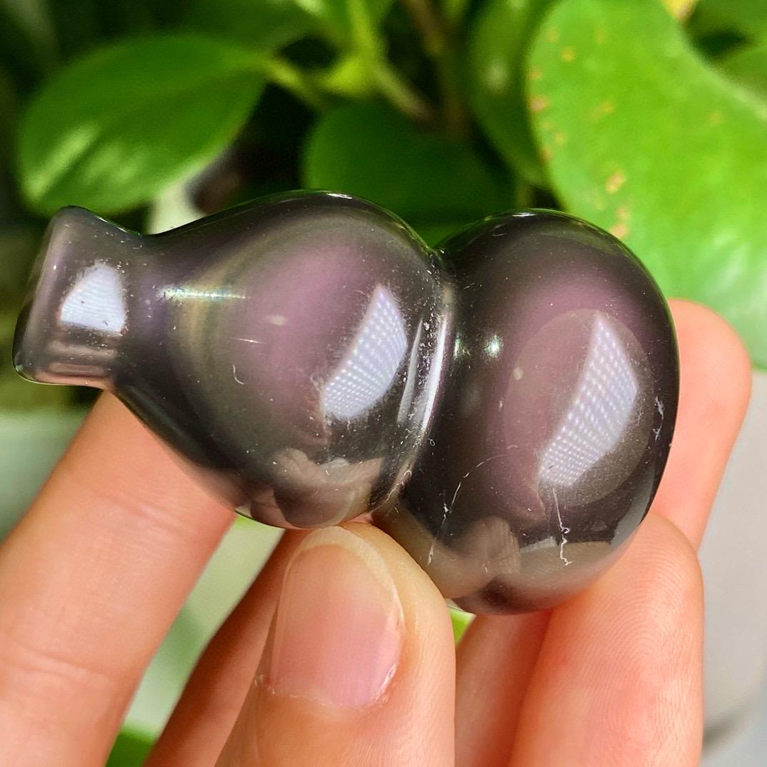 Natural Rainbow Obsidian Carving, Gourd Ornaments, Obsidian Gourd, Miniature Ornaments, Crystal Gourd, Birthday Gift, Fengshui Home Decor