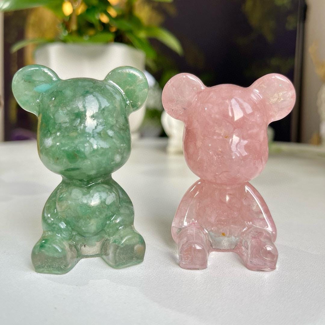 Crystal Chips Bear With Resin, Natural Gemstone Chips Craft, Handmade Crystal Bear For Gift, Healing Crystal Bear For Birthday Gifts