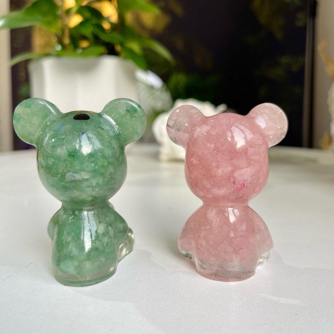 Crystal Chips Bear With Resin, Natural Gemstone Chips Craft, Handmade Crystal Bear For Gift, Healing Crystal Bear For Birthday Gifts