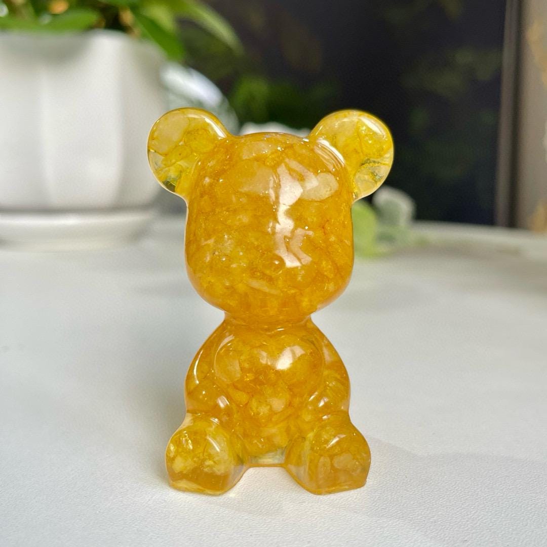 Crystal Chips Bear With Resin, Natural Gemstone Chips Craft, Handmade Crystal Bear For Gift, Healing Crystal Bear For Birthday Gifts