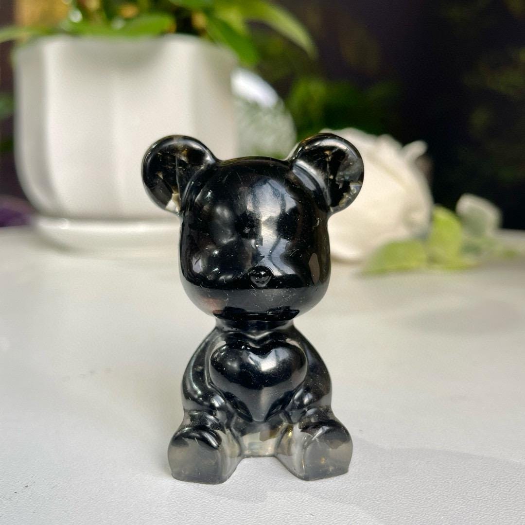 Crystal Chips Bear With Resin, Natural Gemstone Chips Craft, Handmade Crystal Bear For Gift, Healing Crystal Bear For Birthday Gifts