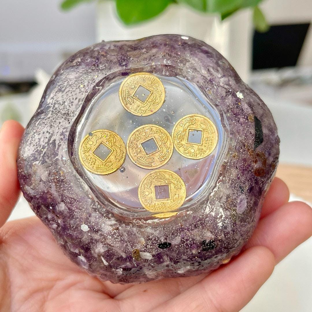 Crystal Chips Cornucopia With Resin, Natural Crystal Chips Craft, Handmade Crystal Lotus Bowl, Healing Crystal Craft For Gifts