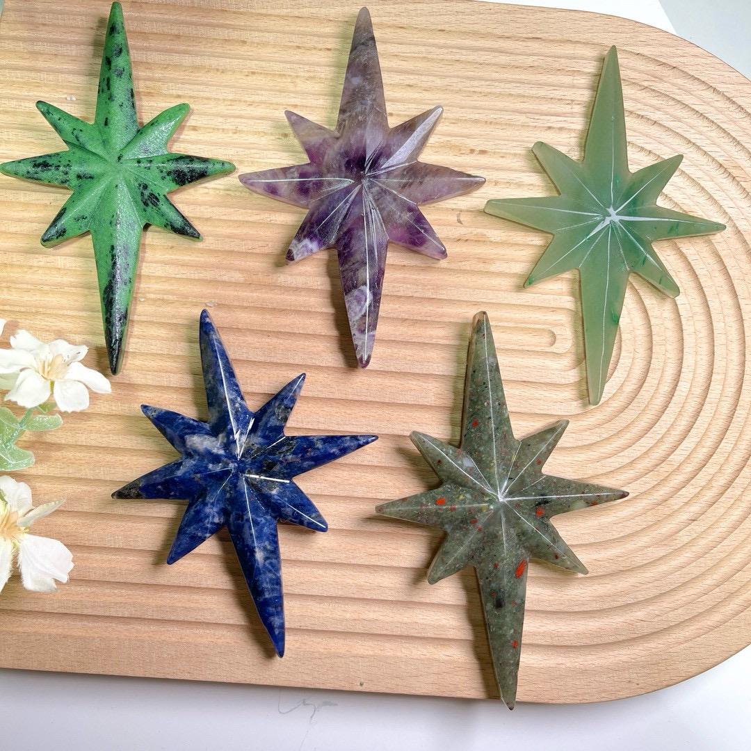 Natural Crystal North Star Ornament, Gemstone Star Decor, Desk Display, Spiritual Gift, Healing Crystal Home Decor