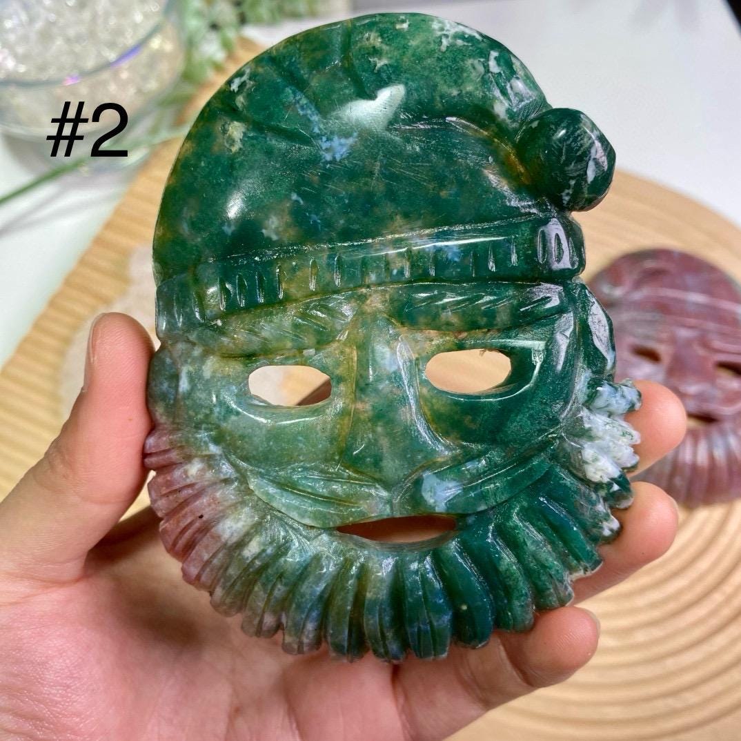 Natural Crystal Santa Claus, Clear Quartz Santa Claus, Ocean Jasper Santa Claus, Crystal Mask, Energy Crystal, Christmas Decoration