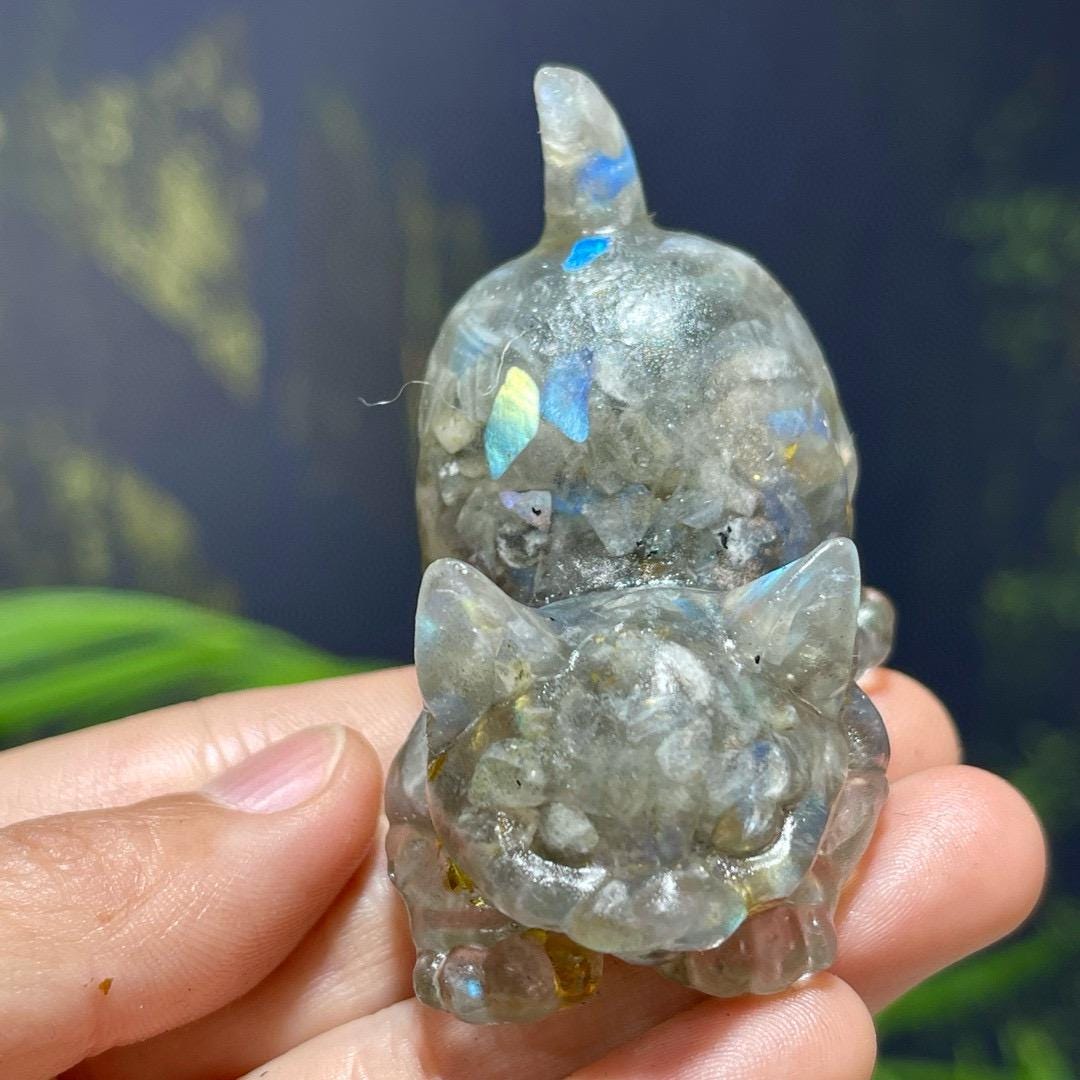 Crystal Chips Cat With Resin, Tiger Eye Stone Chips Craft, Handmade Crystal Cat For Gift, Healing Crystal Animal For Birthday Gifts