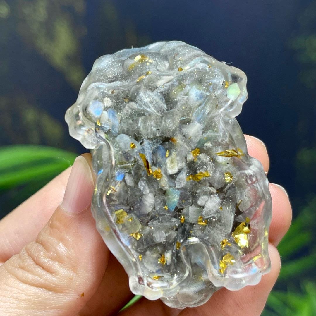 Crystal Chips Cat With Resin, Tiger Eye Stone Chips Craft, Handmade Crystal Cat For Gift, Healing Crystal Animal For Birthday Gifts