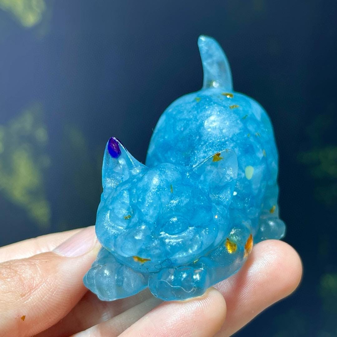 Crystal Chips Cat With Resin, Tiger Eye Stone Chips Craft, Handmade Crystal Cat For Gift, Healing Crystal Animal For Birthday Gifts