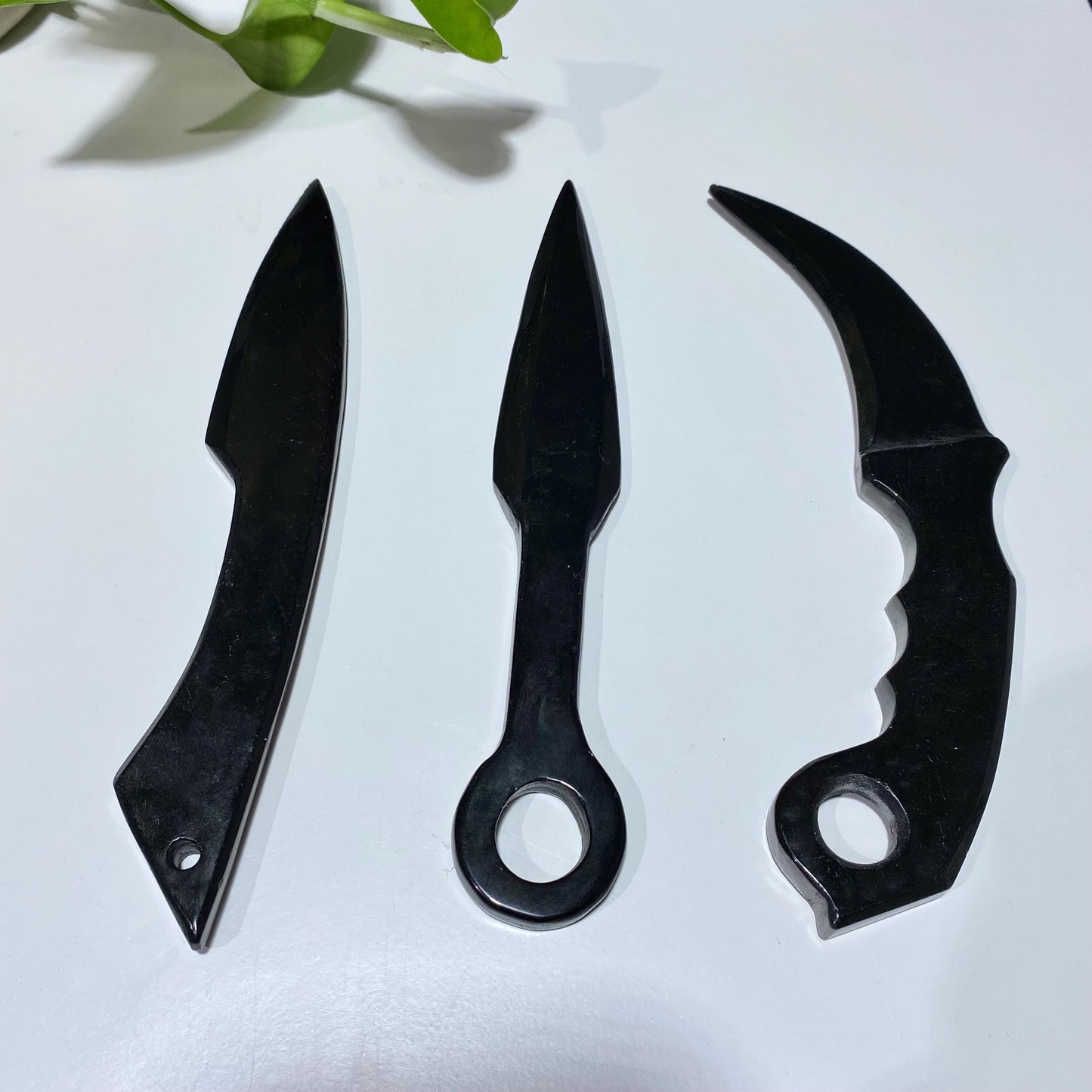 Hand Knapped Black Obsidian Athame Knife, Fengshui Decor