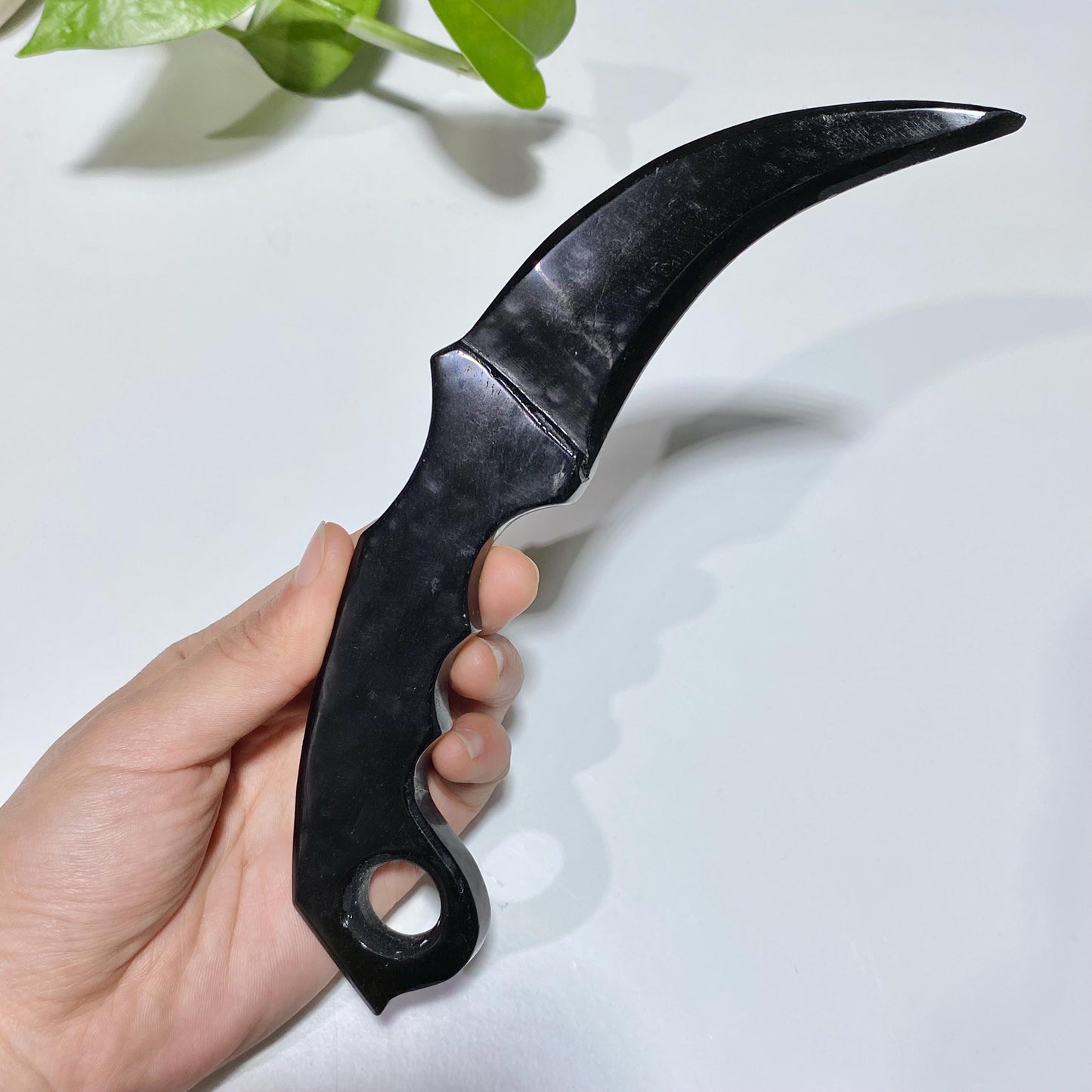 Hand Knapped Black Obsidian Athame Knife, Fengshui Decor
