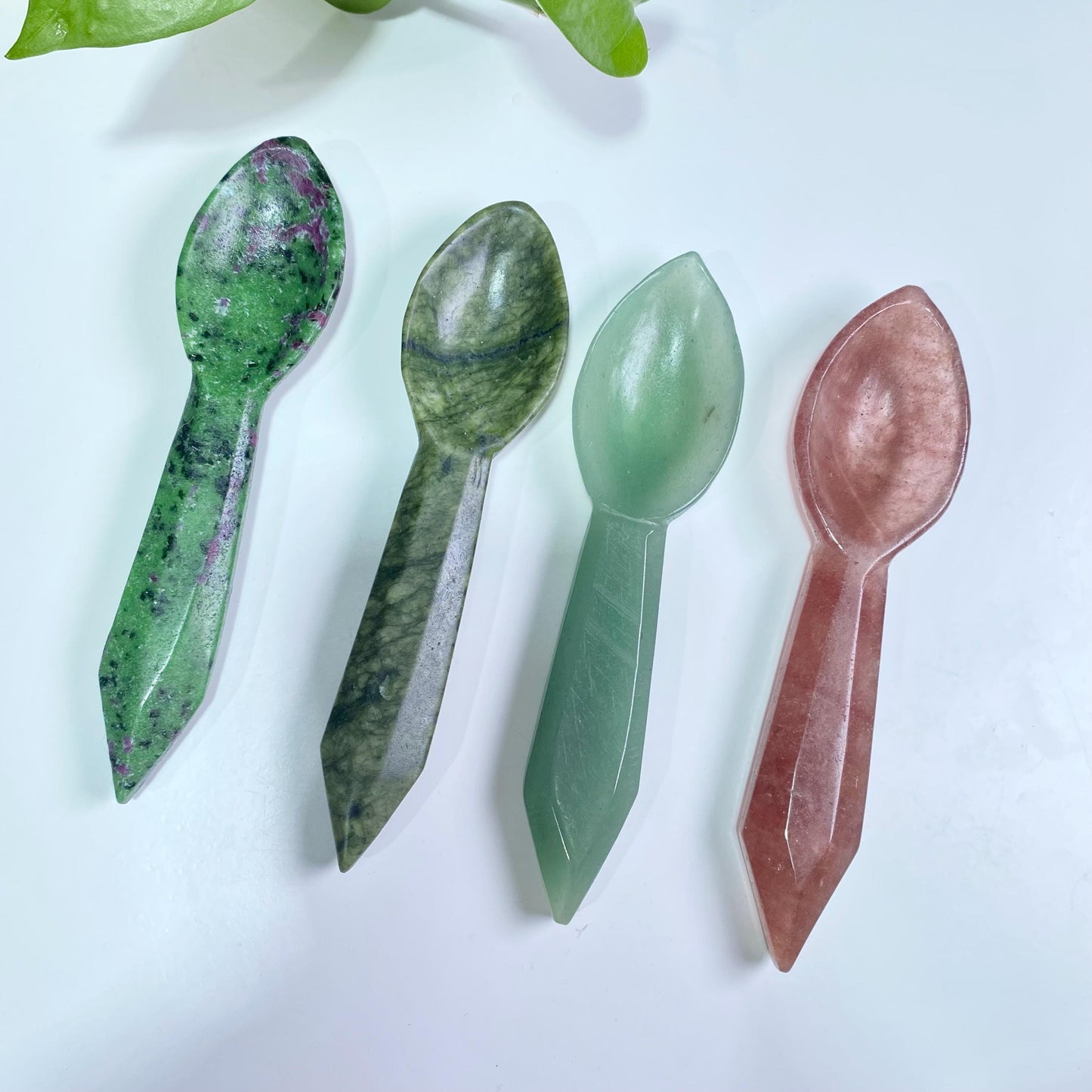 Natural Crystal Gemstone Spoon, Aventurine Strawberry Spoon, Handcrafted Spoon, Facial Mask Spoon Healing Energy Crystal, Gift For Her