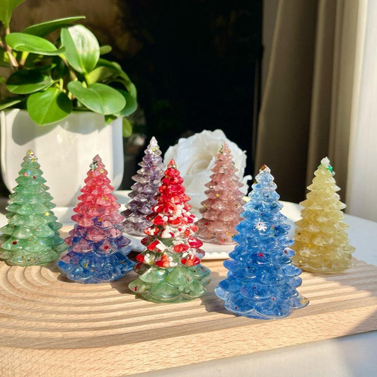 Crystal Chips Christmas Tree With Resin, Dyed Gemstone Chips Decor, Handmade Healing Crystal Christmas Tree, Cute Christmas Gift