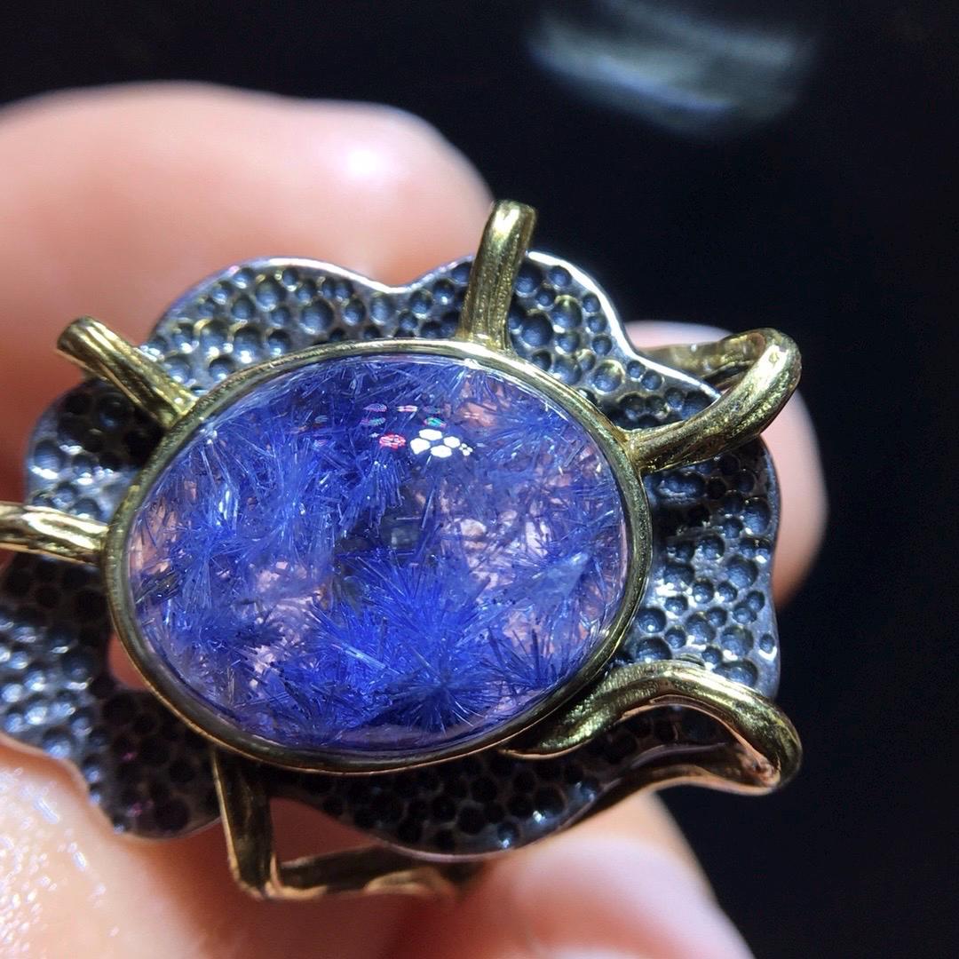 Natural Blue Dumortierite Quartz Ring, Blue Rutilated Ring, 925 Sterling Silver Ring, Adjustable Ring, Relieve Depression, Healing Crystal