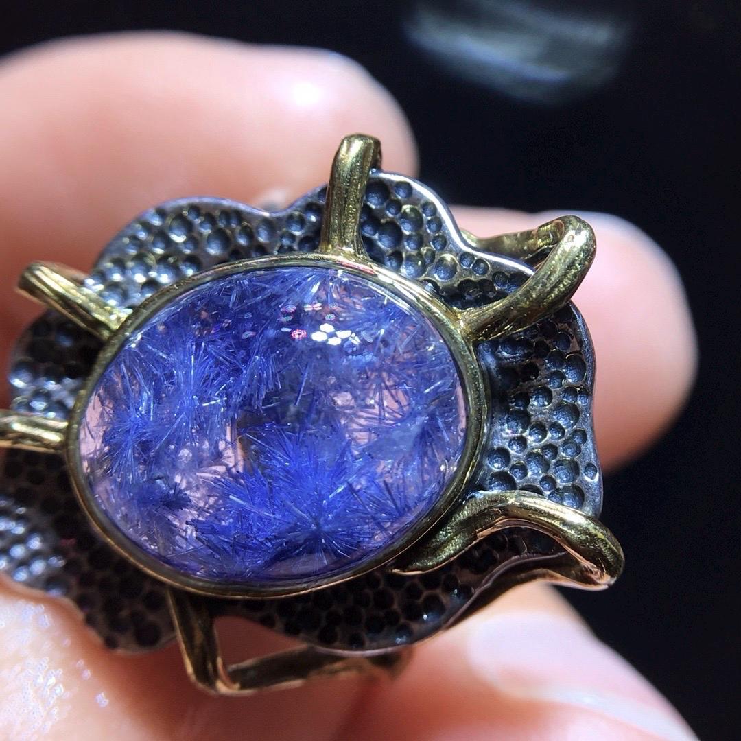 Natural Blue Dumortierite Quartz Ring, Blue Rutilated Ring, 925 Sterling Silver Ring, Adjustable Ring, Relieve Depression, Healing Crystal