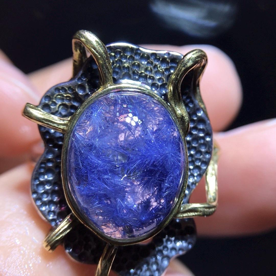 Natural Blue Dumortierite Quartz Ring, Blue Rutilated Ring, 925 Sterling Silver Ring, Adjustable Ring, Relieve Depression, Healing Crystal