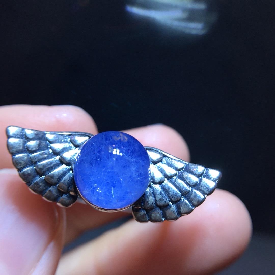 Natural Blue Dumortierite Quartz Ring, Blue Rutilated Ring, 925 Sterling Silver Wings Ring, Adjustable Ring, Healing Crystal, Birthday Gift