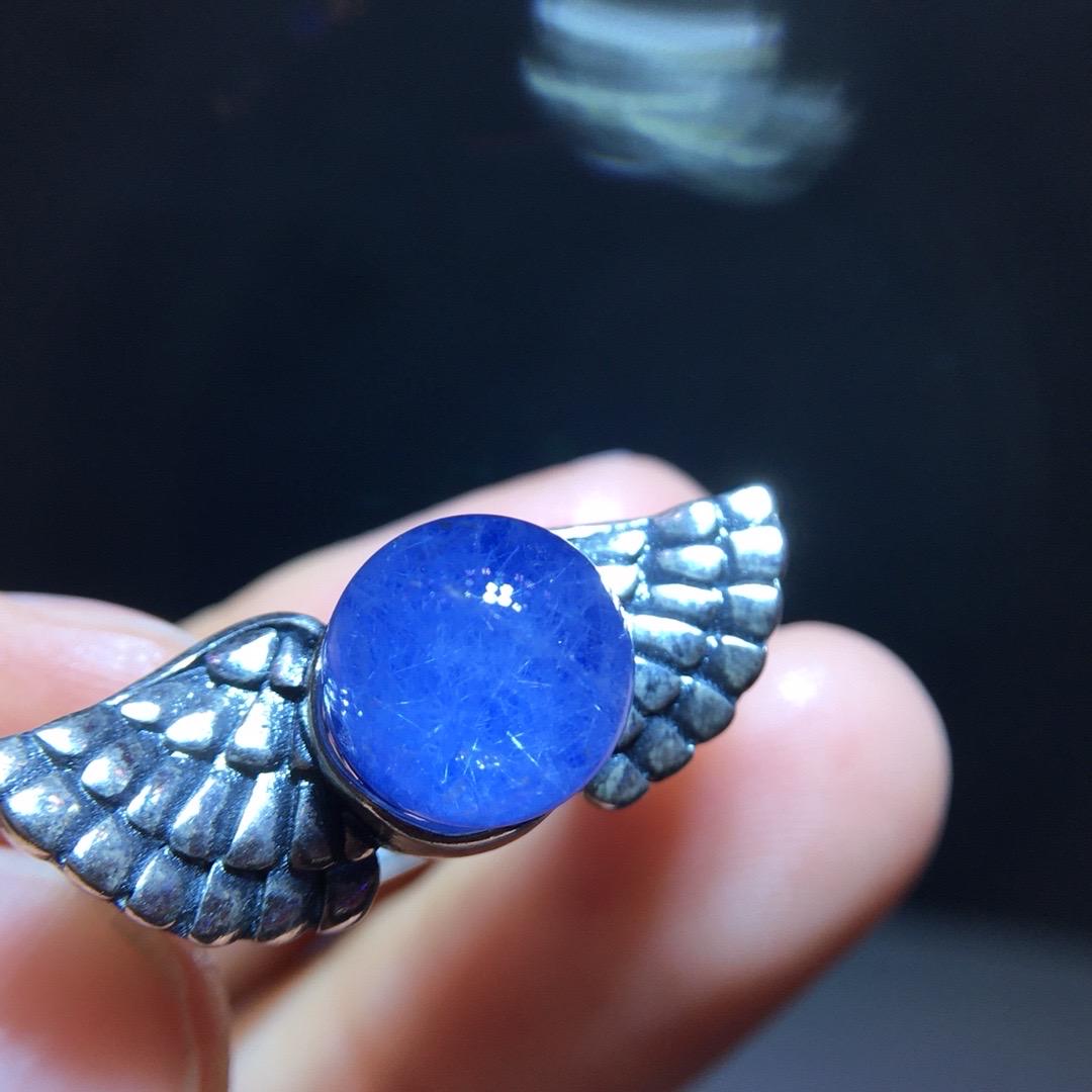 Natural Blue Dumortierite Quartz Ring, Blue Rutilated Ring, 925 Sterling Silver Wings Ring, Adjustable Ring, Healing Crystal, Birthday Gift