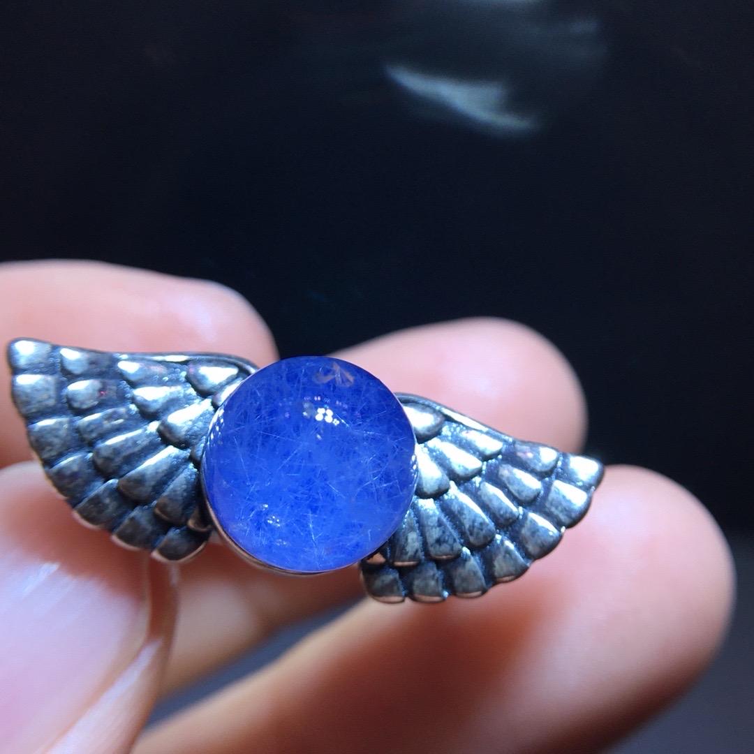 Natural Blue Dumortierite Quartz Ring, Blue Rutilated Ring, 925 Sterling Silver Wings Ring, Adjustable Ring, Healing Crystal, Birthday Gift