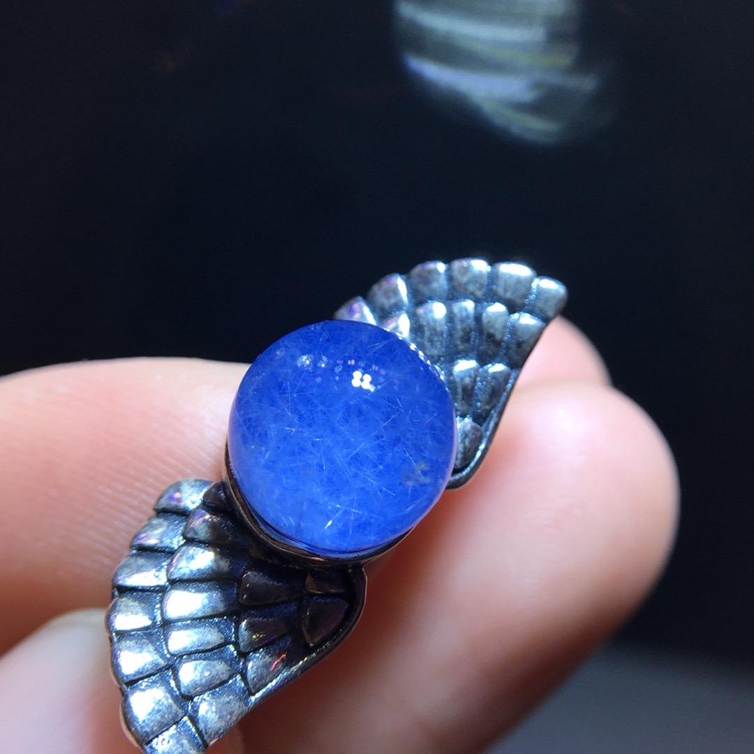 Natural Blue Dumortierite Quartz Ring, Blue Rutilated Ring, 925 Sterling Silver Wings Ring, Adjustable Ring, Healing Crystal, Birthday Gift