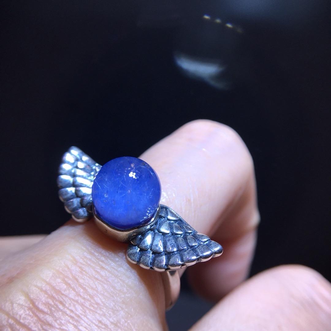 Natural Blue Dumortierite Quartz Ring, Blue Rutilated Ring, 925 Sterling Silver Wings Ring, Adjustable Ring, Healing Crystal, Birthday Gift
