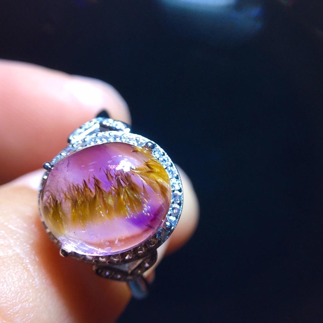 Cacoxenite Rutilated Amethyst Ring, Golden Rutilated Oval Ring, 925 Sterling Silver Setting, Adjustable Ring, Handmade Jewelry