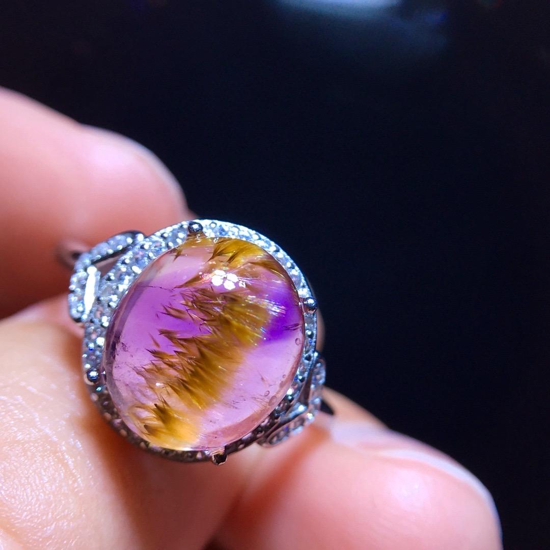 Cacoxenite Rutilated Amethyst Ring, Golden Rutilated Oval Ring, 925 Sterling Silver Setting, Adjustable Ring, Handmade Jewelry