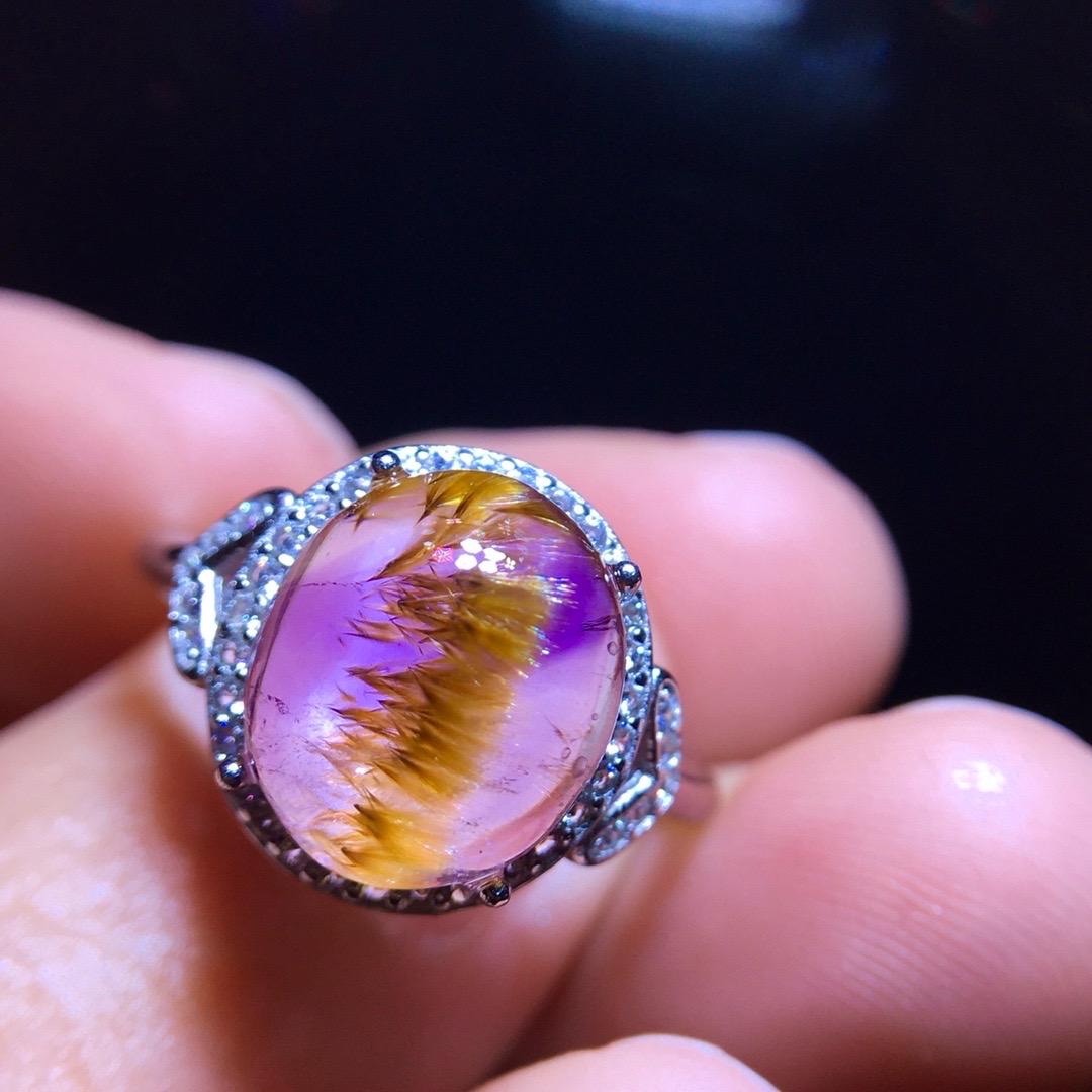 Cacoxenite Rutilated Amethyst Ring, Golden Rutilated Oval Ring, 925 Sterling Silver Setting, Adjustable Ring, Handmade Jewelry