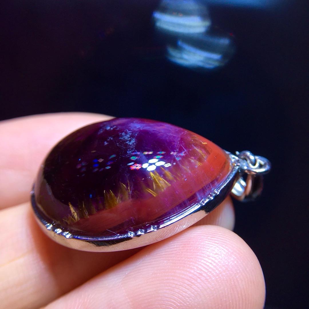 Natural Canada Auralite 23 Polished Teardrop-shaped Pendant, Healing Gemstone, Cacoxenite Crystal, 925 Sterling Silver, Birthday Gift