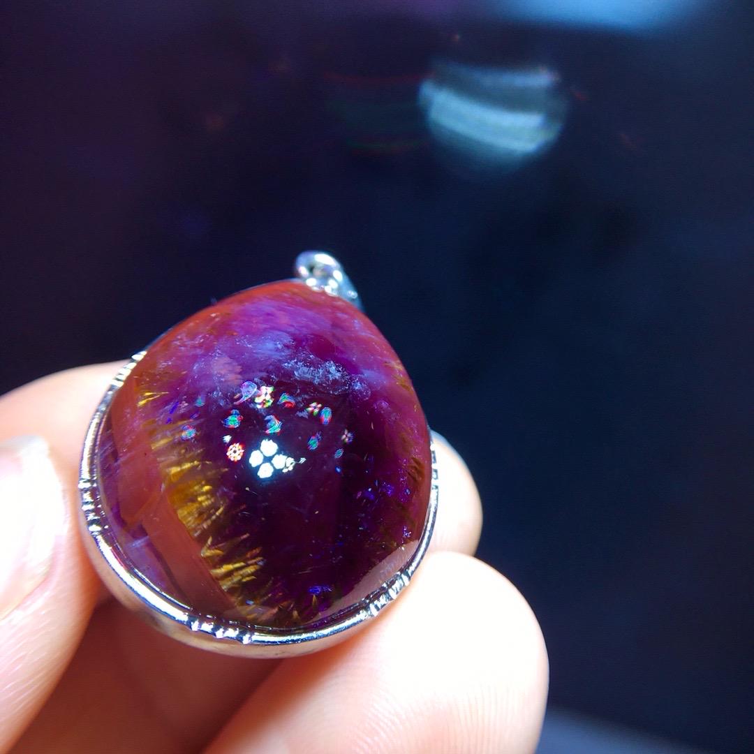 Natural Canada Auralite 23 Polished Teardrop-shaped Pendant, Healing Gemstone, Cacoxenite Crystal, 925 Sterling Silver, Birthday Gift