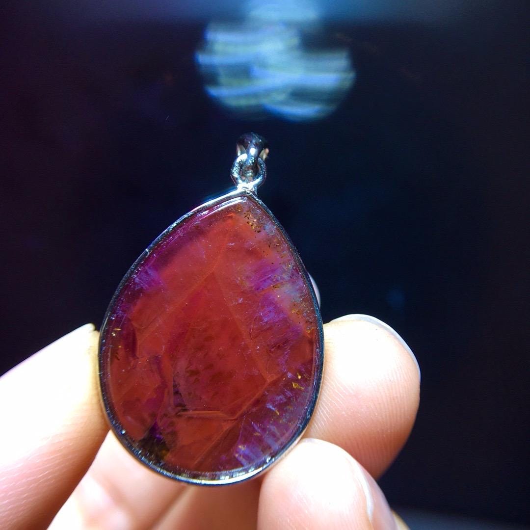 Natural Canada Auralite 23 Polished Teardrop-shaped Pendant, Healing Gemstone, Cacoxenite Crystal, 925 Sterling Silver, Birthday Gift