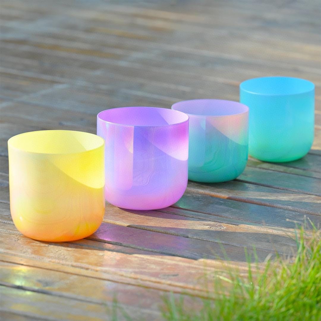 Colorful Crystal Quartz Singing Bowl, Yoga Meditation Music and Relaxation Singing Bowl, Sound Bowl for Sounding Balancing, Reiki Healing