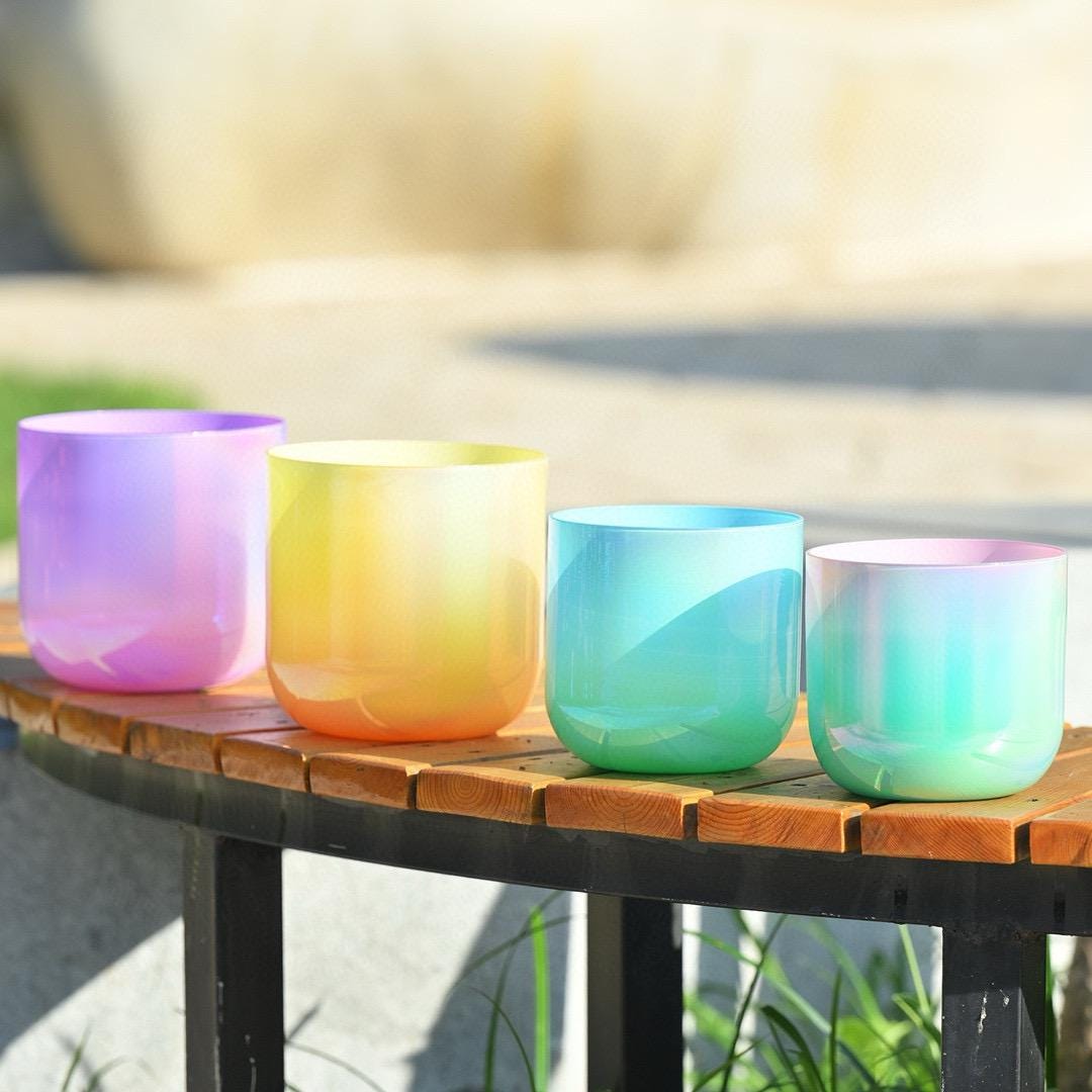 Colorful Crystal Quartz Singing Bowl, Yoga Meditation Music and Relaxation Singing Bowl, Sound Bowl for Sounding Balancing, Reiki Healing