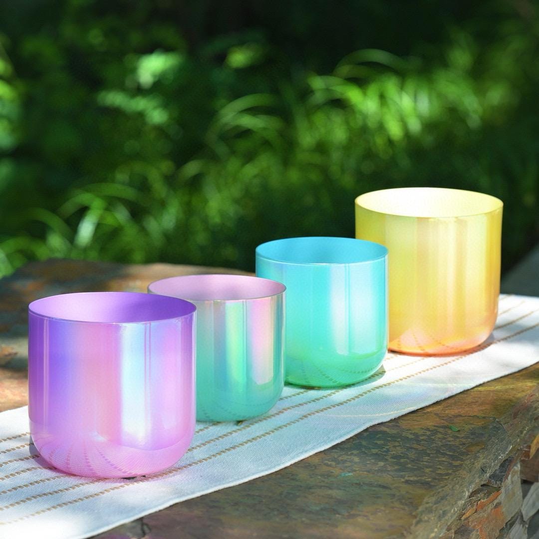 Colorful Crystal Quartz Singing Bowl, Yoga Meditation Music and Relaxation Singing Bowl, Sound Bowl for Sounding Balancing, Reiki Healing