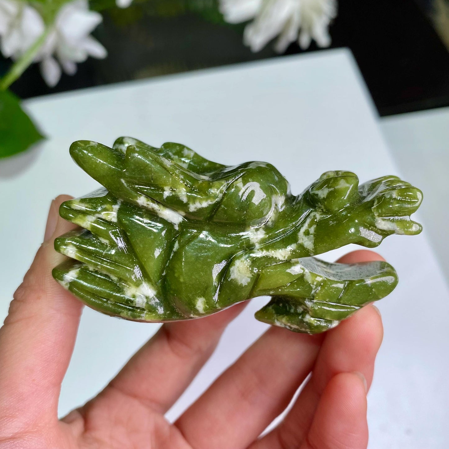 Green Jade Dragon Head Carving, Crystal Dragon Head Statue, Reiki Healing, Green Jade Dragon, Home Decor, Crystal Dragon Gift, Birthday Gift