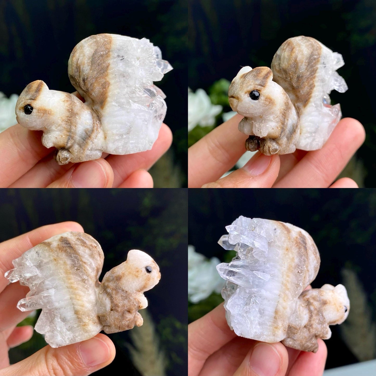 Natural Amethyst/Clear Quartz Cluster Animal Carving, Hand Carved Cute Squirrels, Crystal Squirrels Ornaments, Animal Sculpture, Home Decor