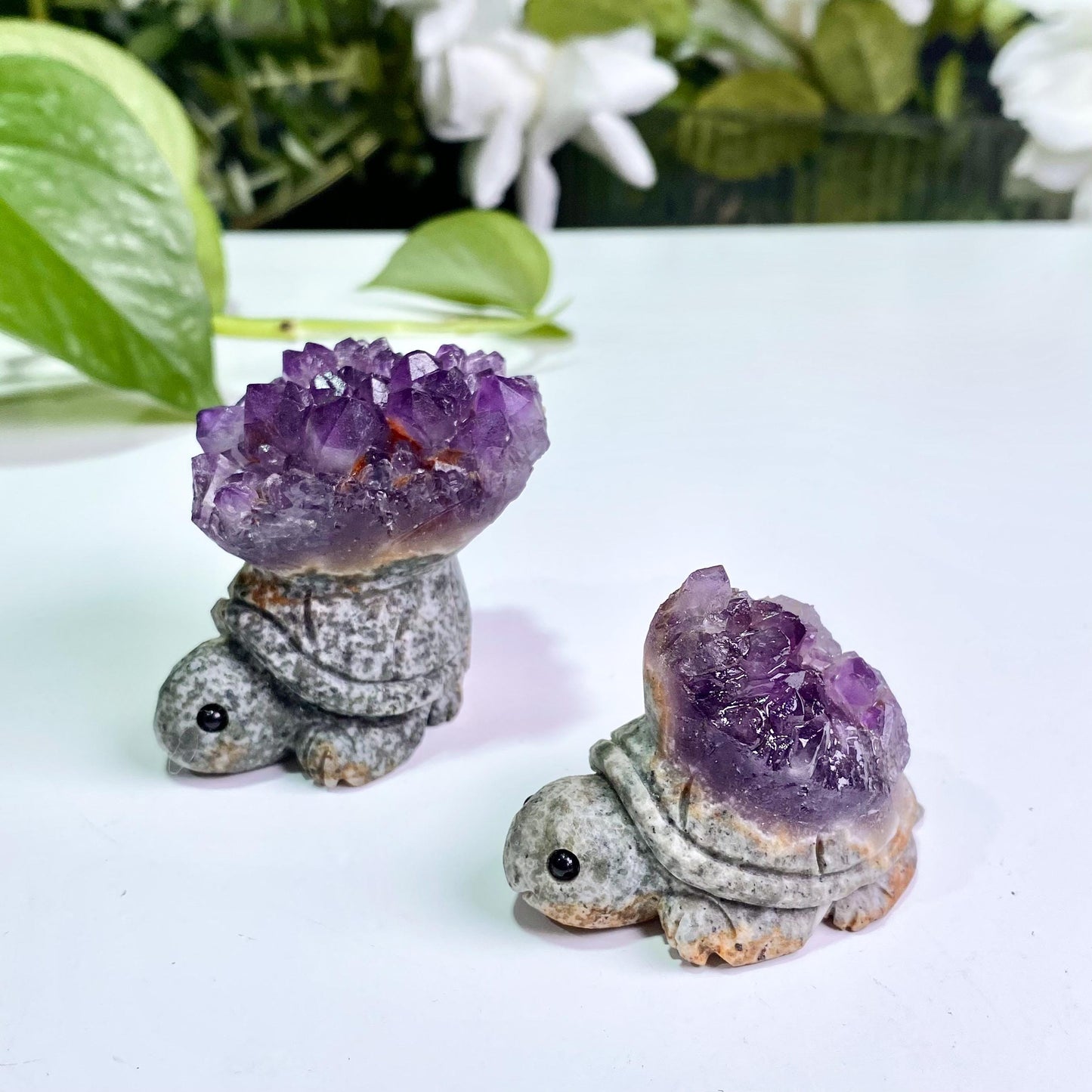 Natural Amethyst Cluster Turtle Carving，Raw Amethyst Geode Sea Turtle Figurine，Hand Carved Crystal Animal Sculpture，Home Decor Gift