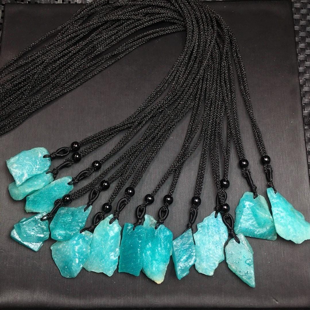 1 Pcs Natural Raw Amazonite Pendant, Healing Raw Crystal Necklace, Throat Chakra Crystal, Balance and Communication Stone, Birthday Gift