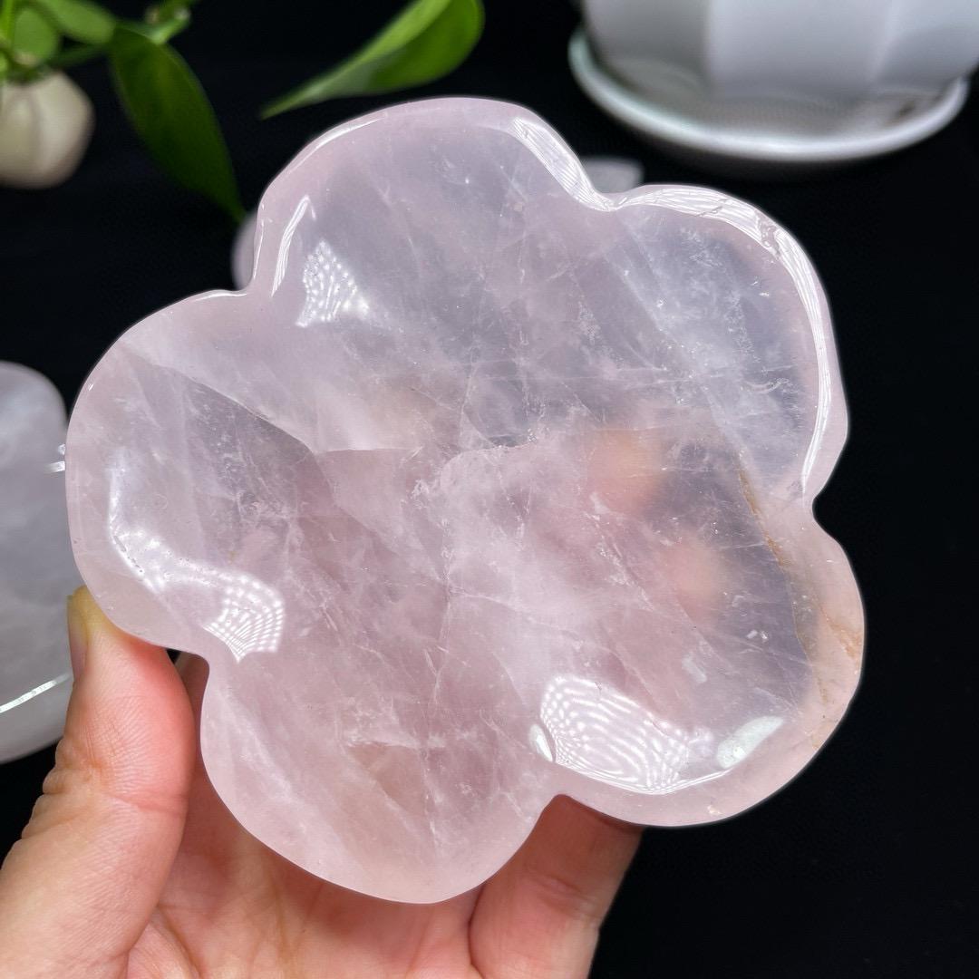 Natural Handmade Rose Quartz Cat Bowl, Gemstone Trinket Dish, Crystal Bowls, Flower Bowl,  Duck Bowl, Energy Healing Crystal, Birthday Gift