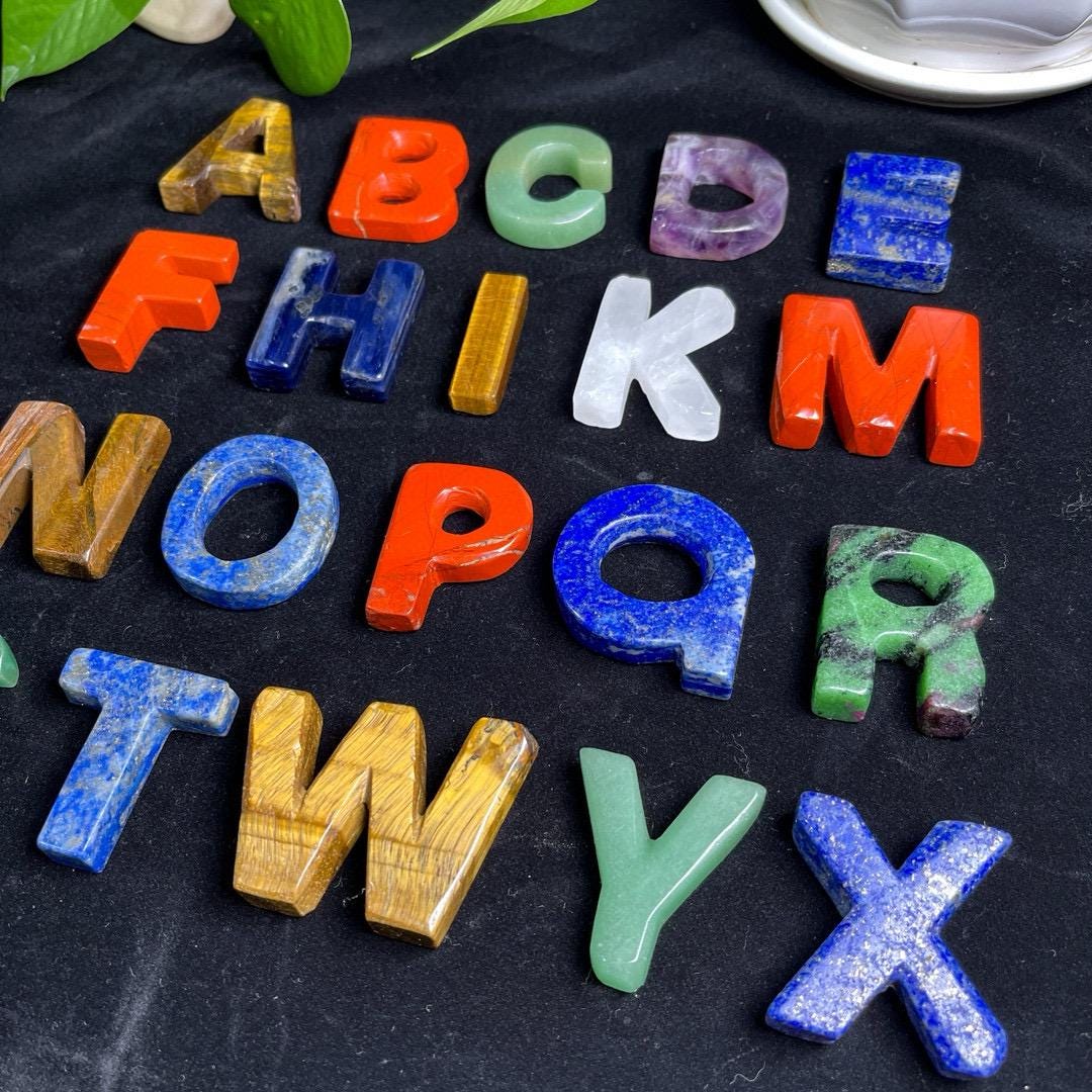 Natural Gemstone Alphabet Letter Beads A-Z, Crystal Custom Name Bead, Personalized Initial Jewelry Making Supply