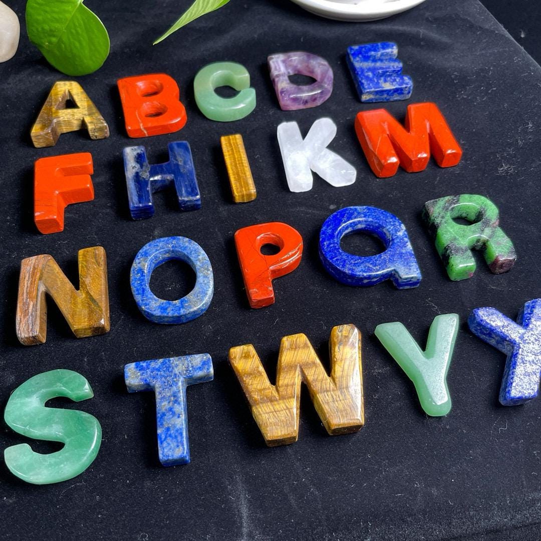 Natural Gemstone Alphabet Letter Beads A-Z, Crystal Custom Name Bead, Personalized Initial Jewelry Making Supply