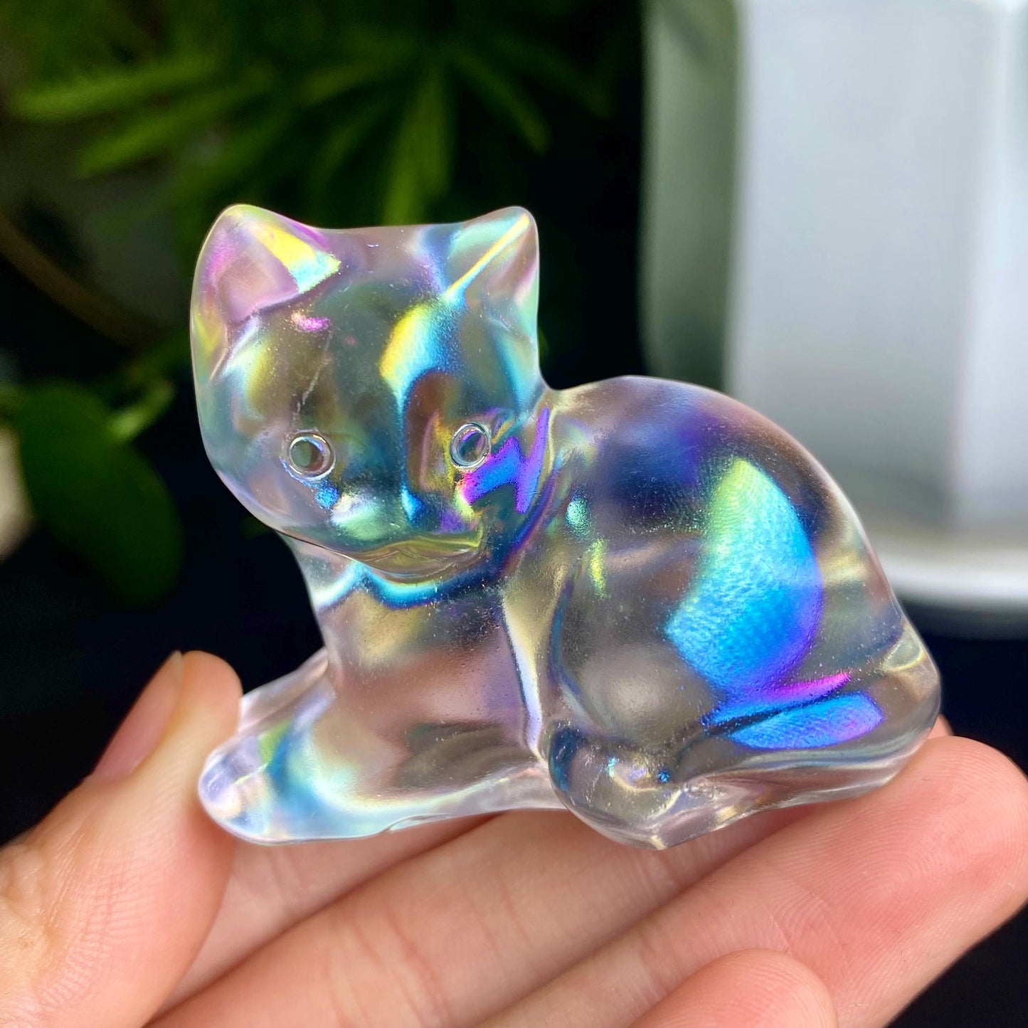 Aura Smelting Stone Cat Carving, Crystal Cat Gift for Women and Kids, Cat Statue, Birthday Gift, Crystal Cat, Sleeping Cat Home Decoration