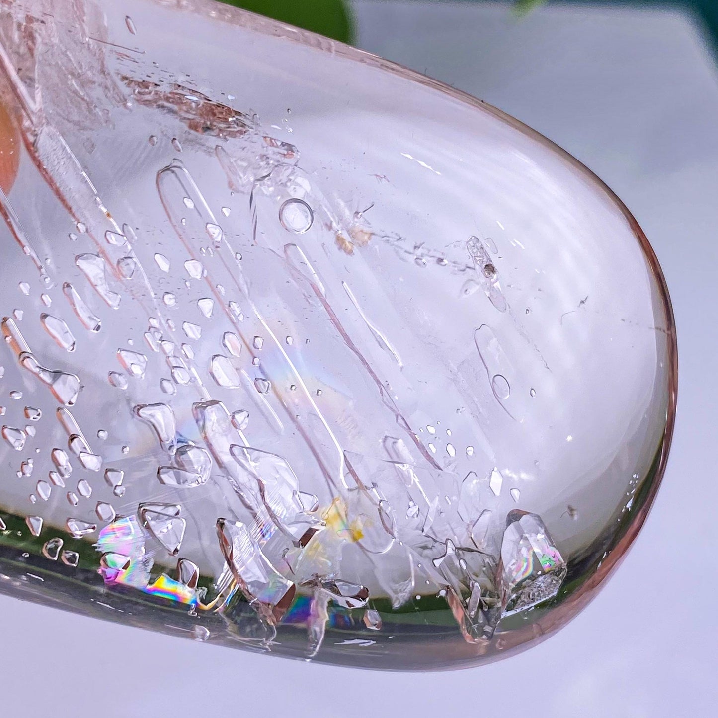 Light Purple Water Bubbles in Enhydro Quartz Freefrom,Parallel Grown Negative Crystals In Quartz Palm,Crystal Cabochon,Reiki Healing Crystal