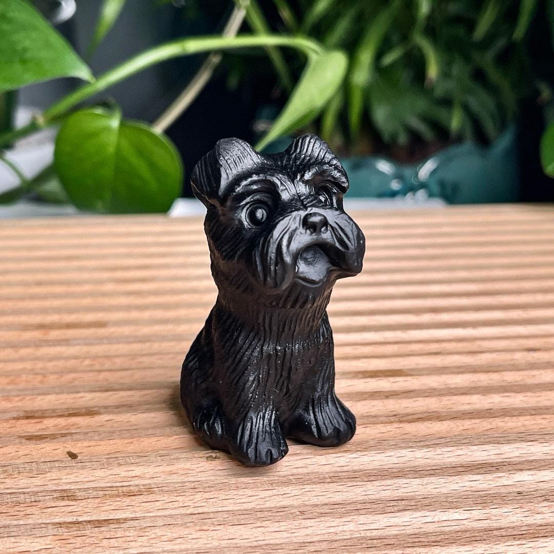 2.2"Natural Black Obsidian Dog Carving, Crystal French Bulldog Carving, Dog Statue, Animal Sculpture, Birthday Gift, Christmas Home Decor