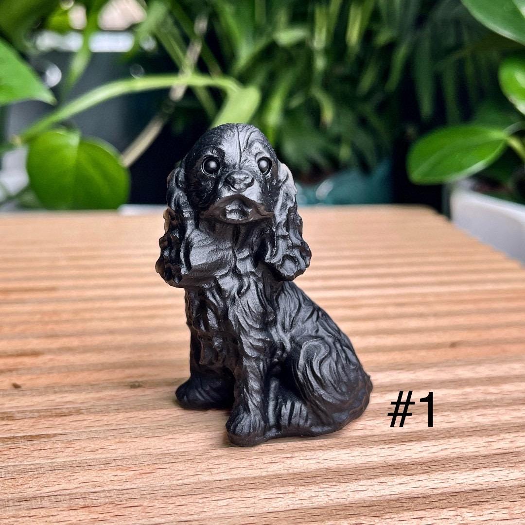 Natural Black Obsidian Dog Carving, Crystal Schnauzer, Crystal Corgi, Crystal Pomeranian, Dog Statues, Birthday Gift, Christmas Home Decor
