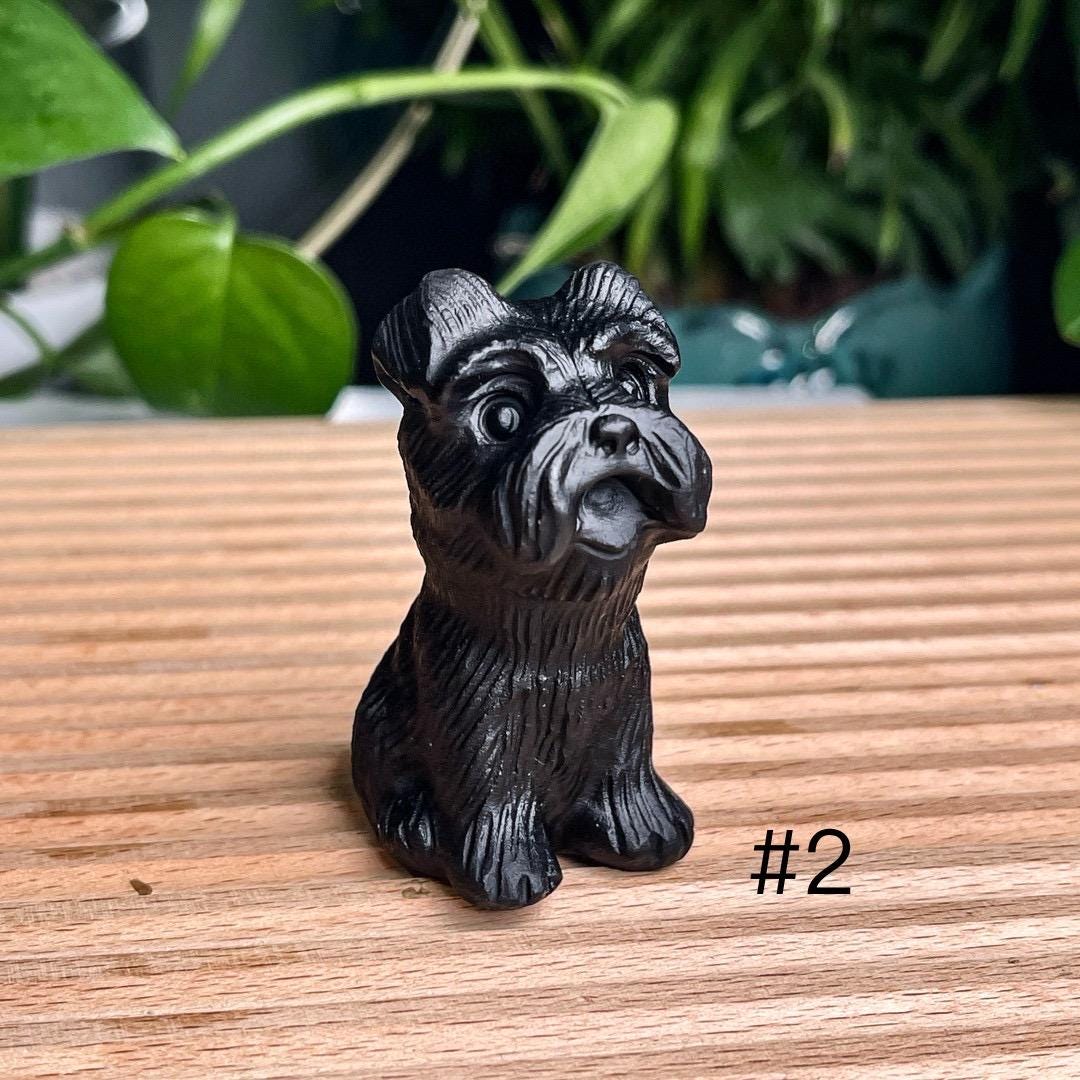 Natural Black Obsidian Dog Carving, Crystal Schnauzer, Crystal Corgi, Crystal Pomeranian, Dog Statues, Birthday Gift, Christmas Home Decor