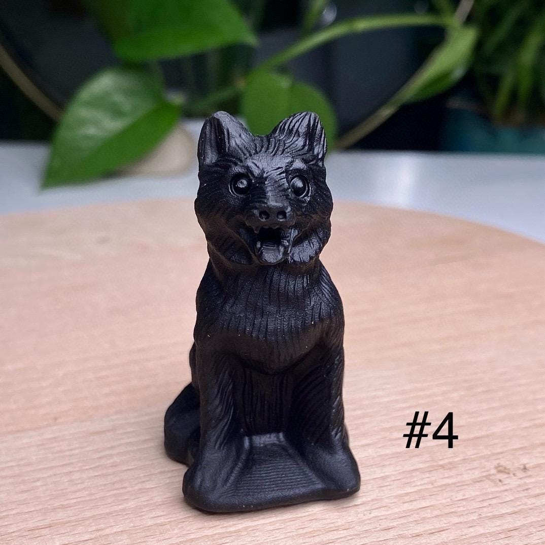 Natural Black Obsidian Dog Carving, Crystal Labrador, Crystal Pomeranian, Crystal Wolfdog, Crystal Yuanbao Dog,  Christmas Home Decor